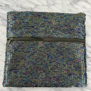 La Regale Iridescent Metallic Beaded Purse Evening Bag Blue Clutch Vintage 80s